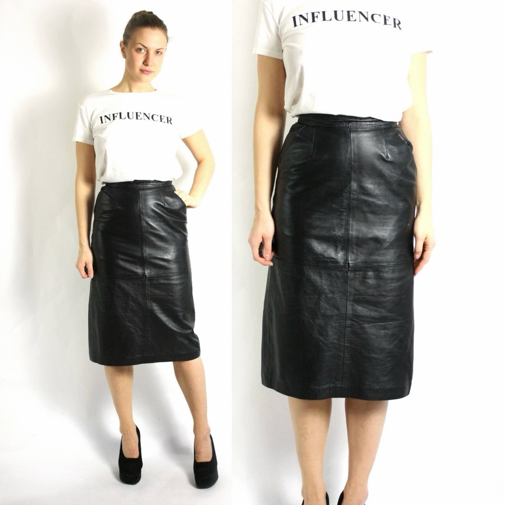 80s/90s midi leather pencil skirt